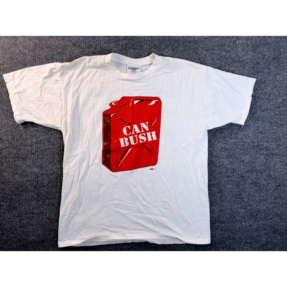 Vintage Lifewear Can Bush Gas Tax Graphic Tee Large White USA Made‎ Y2K Shirt